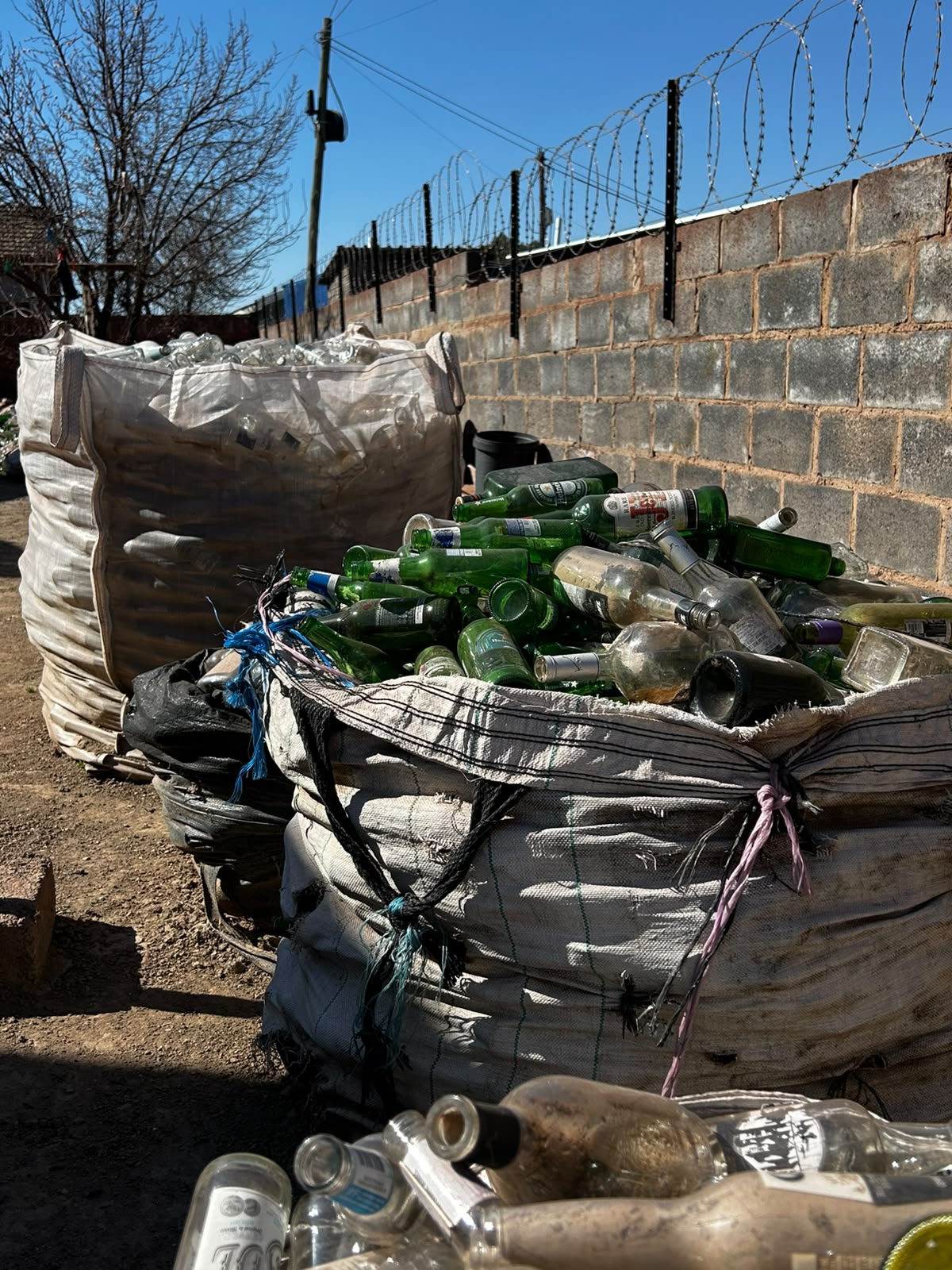 Bags of sorted recyclable glass
